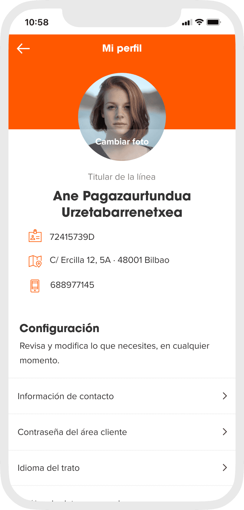 Euskaltel app profile data adjustments