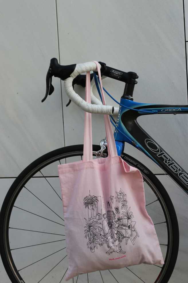 Worköholics work sweet work bicycle and tote bag