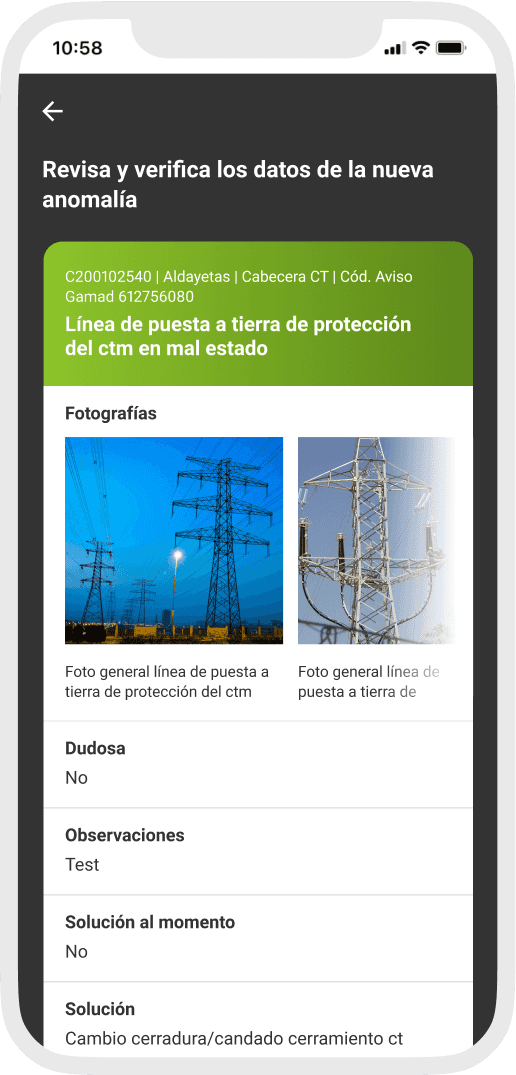 Iberdrola mobil pantaila, anomalia xehetasuna