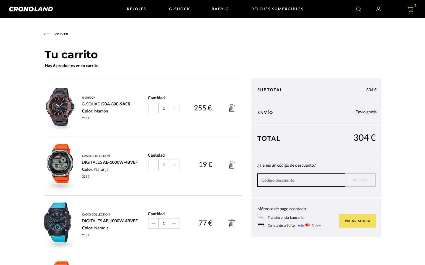 Cronoland erosketa karritoa aukeratutako produktuekin