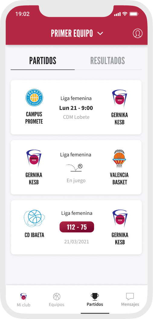 Kirolapp list of matches