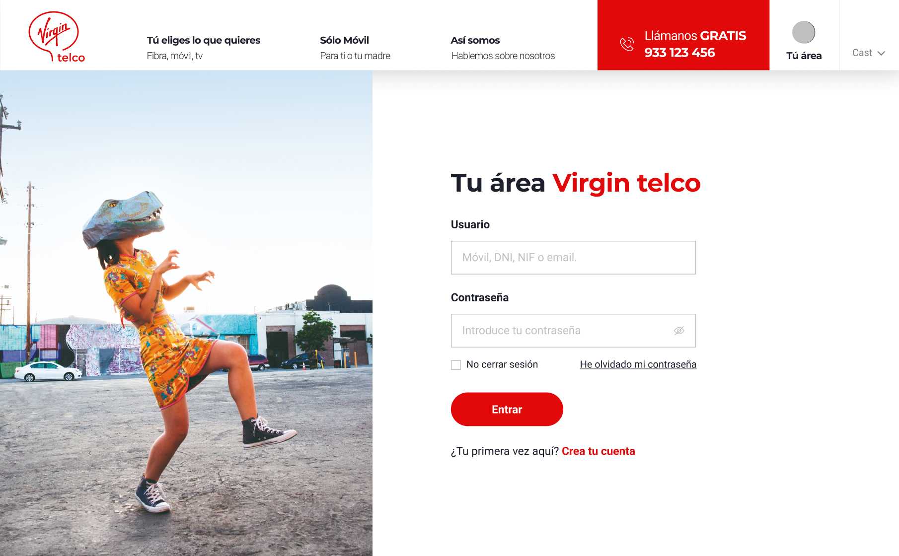 Virgin Telco slider login