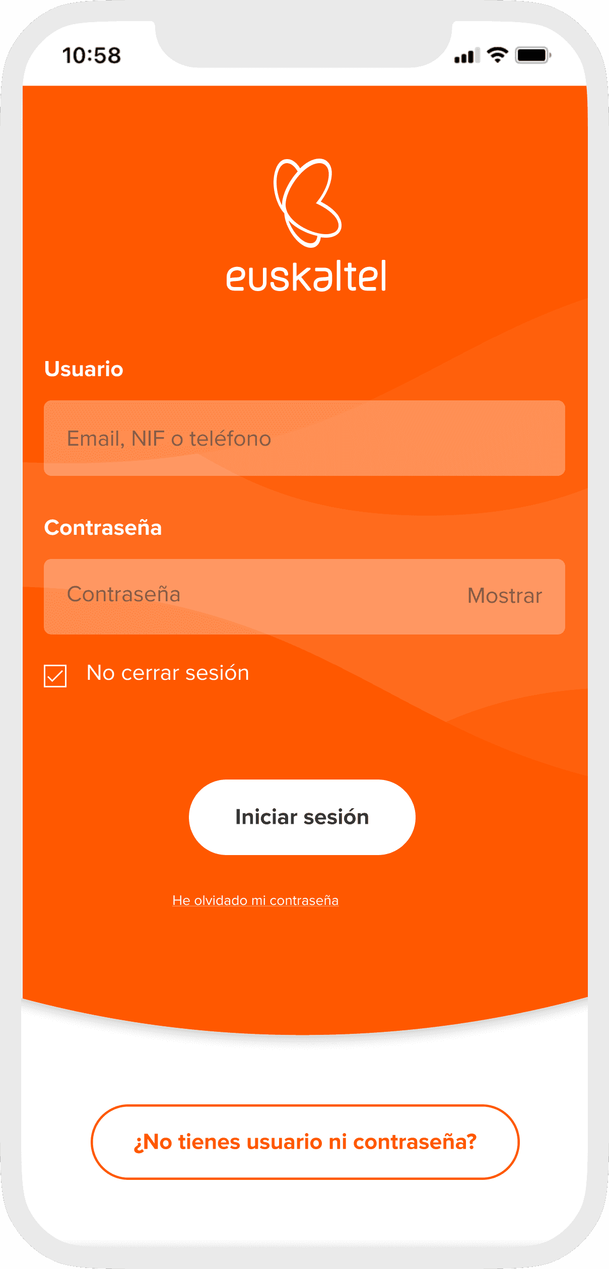 Euskaltel app mockup login