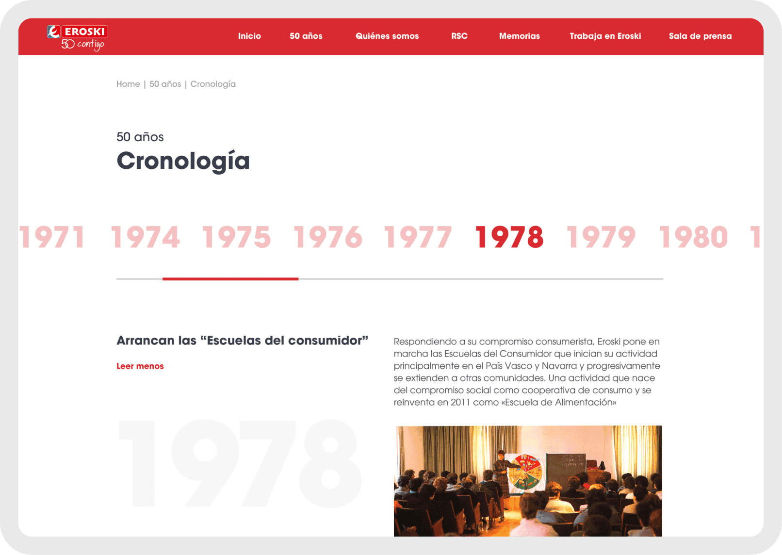 Grupo Eroski web chronology of Eroski's history