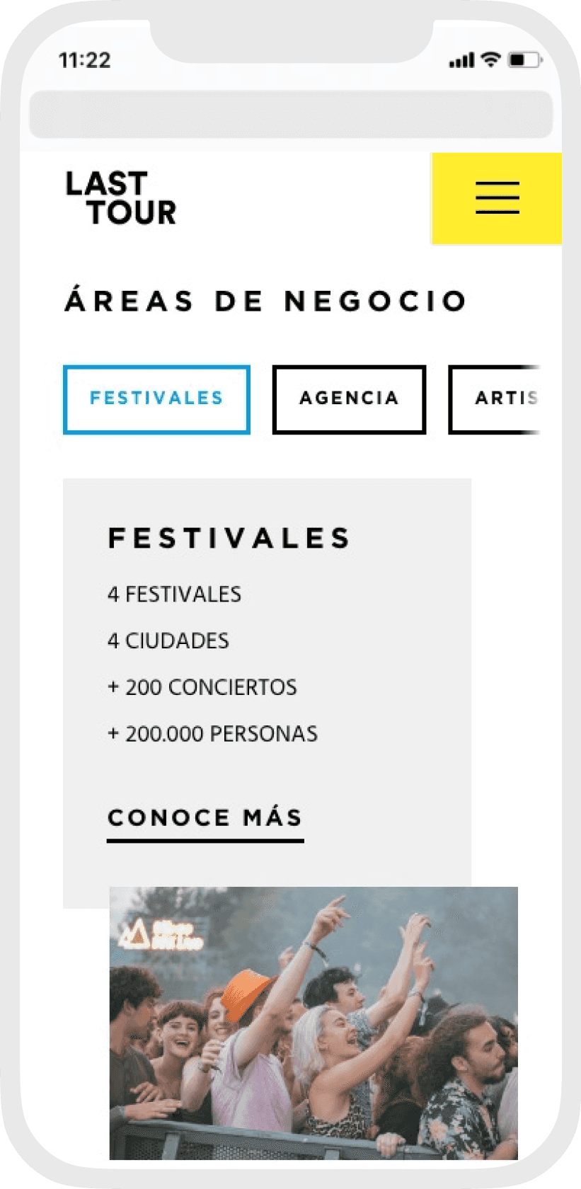 Last Tour mockup movil areas de negocio festivales