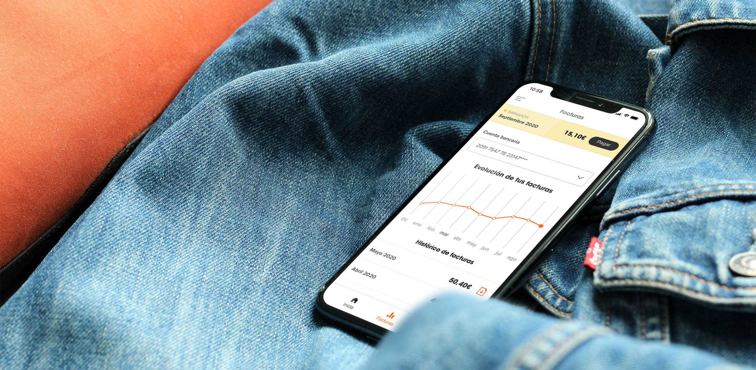 Euskaltel app in denim jacket